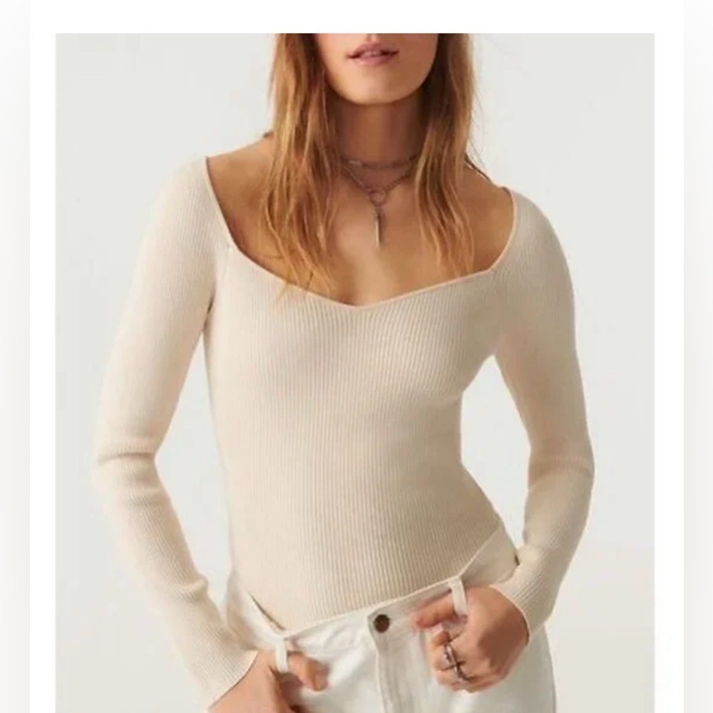 Ba&sh Olaf Ribbed Knit Sweater top  Sz 1 Ecru